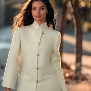 Bogner Spring Cream Vintage Style Wool Skirt & Jacket Suit, Size 36 (US …